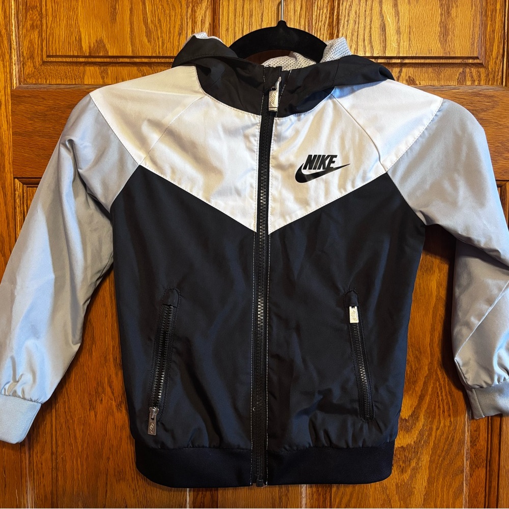 Nike Kids Black and Light Gray Hooded Windbreaker Jacket